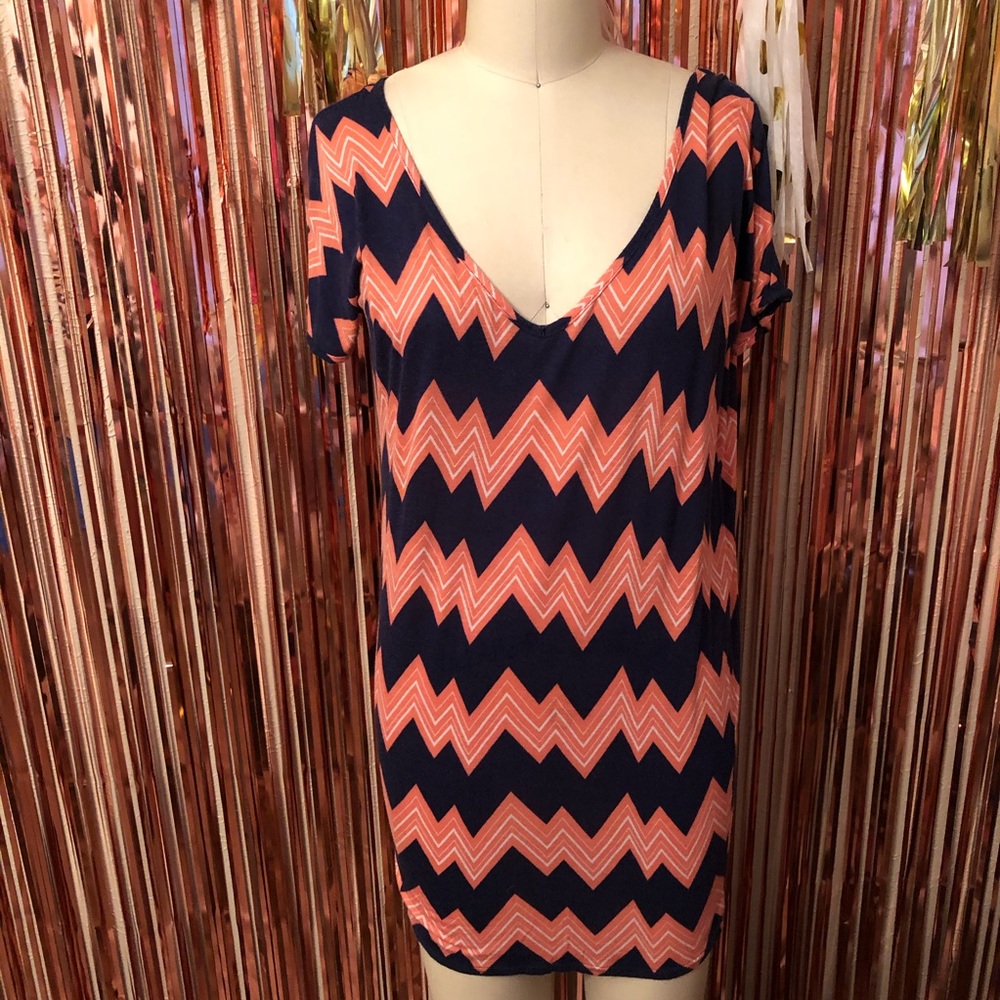 Peach Navy Chevron Swimsuit Cover
